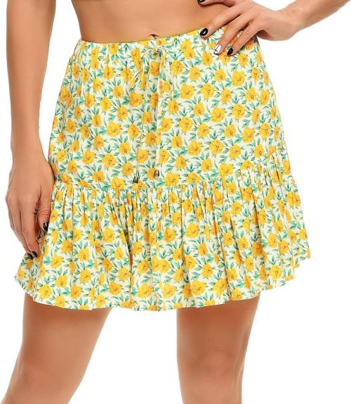 Women's Flared Short Skirt Floral/Solid Ruffle Mini Skater Skirt