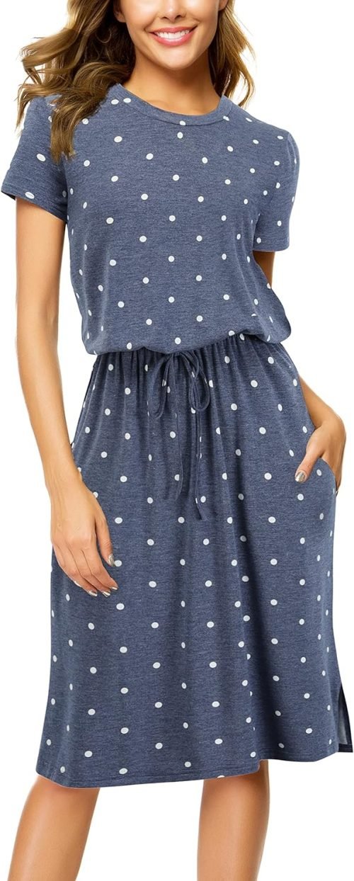 Womens Hide Belly Mid Length Work Casual Dress with Pockets