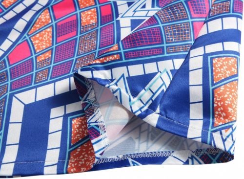 Womens African Print Skirt Boho Flare Pleated Midi Skirt with Pockets