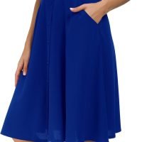 Womens High Waisted A Line Pleated Midi Skirt Button Front Skirts with Pocket