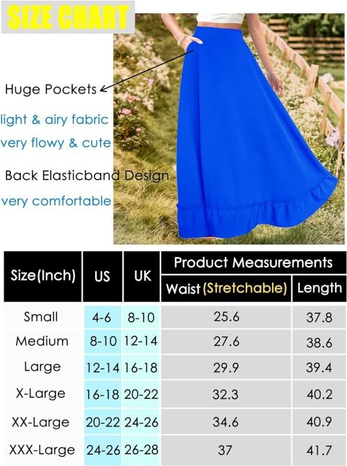 Women Plus Size Maxi Skirt Vintage High Waist Long Skirt with Pockets
