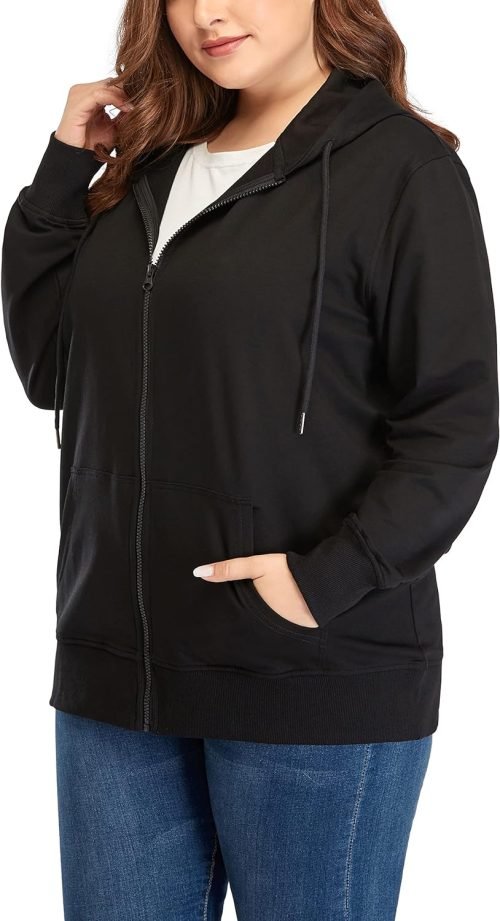 Women's Plus Size Full Zip-Up Hoodie Jacket Cotton Sweatshirt