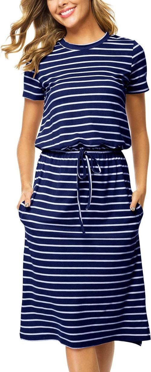 Womens Hide Belly Mid Length Work Casual Dress with Pockets