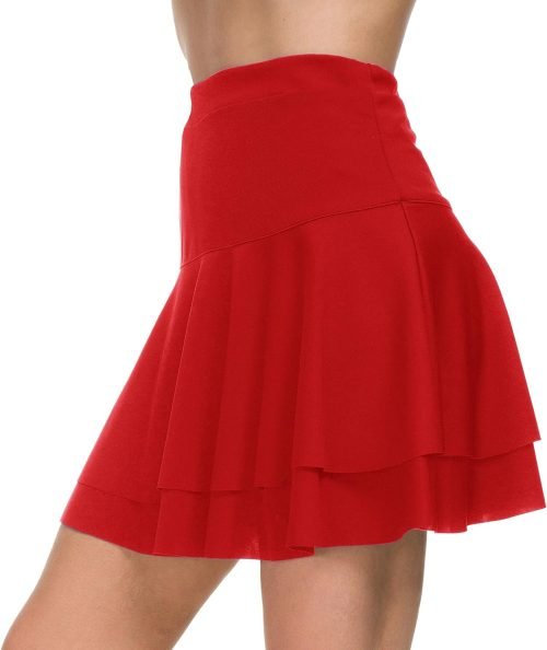 Stretchy Flared Ruffle Layered Mini Skater Skirts for Women