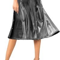 Women's Casual Ruched Stretchy High Waist A-Line Skirt Pleated Flared Midi Skirt