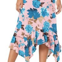 81KFV1pZ0ZL._AC_SL1500 Women's Flowy Stretchy Skirt Handkerchief Hemline Midi Skirt