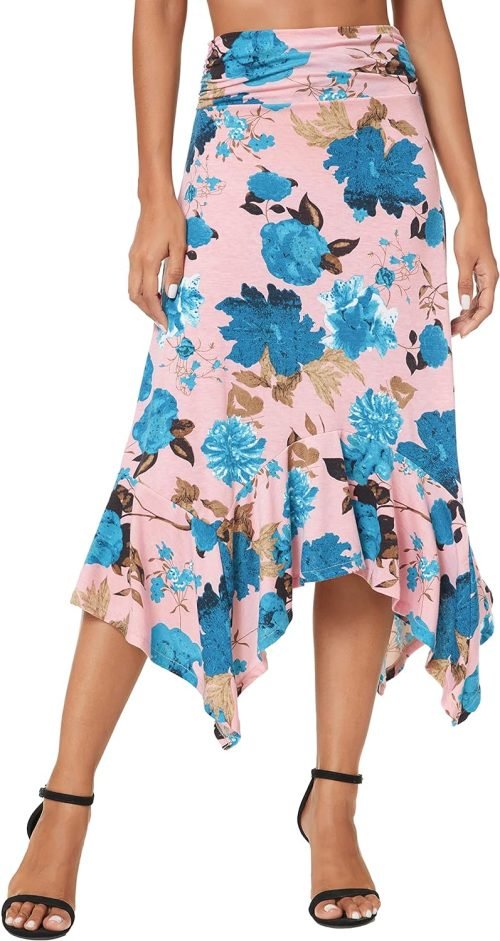 81KFV1pZ0ZL._AC_SL1500 Women's Flowy Stretchy Skirt Handkerchief Hemline Midi Skirt