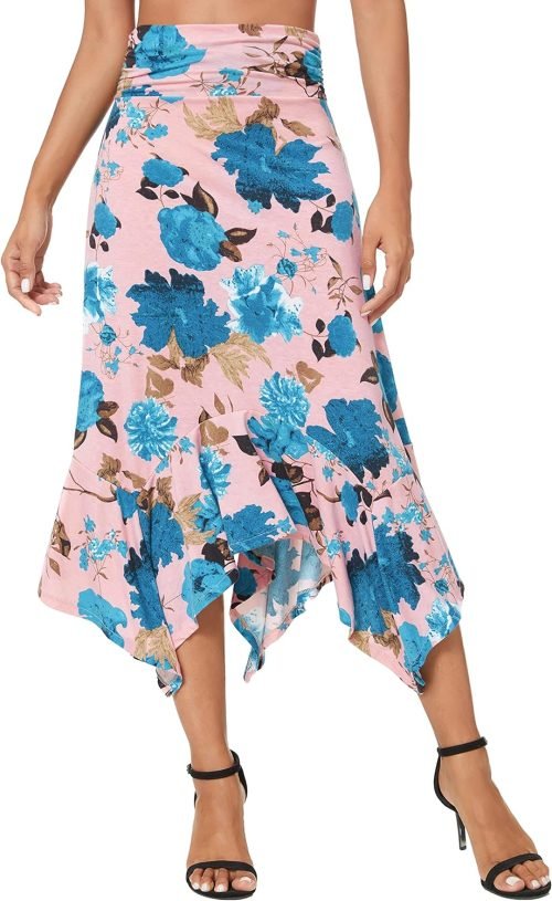 Women's Summer Beach Skirt Stretchy Midi Skirt with Irregular Hem