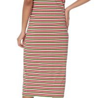 Women's Striped Midi Halter Ribbed Dress