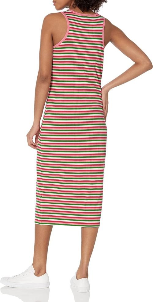 Women's Striped Midi Halter Ribbed Dress