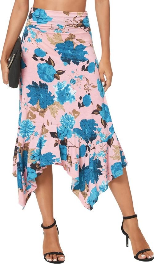 81P1GQ0y9gL._AC_SL1500 Women's Flowy Stretchy Skirt Handkerchief Hemline Midi Skirt