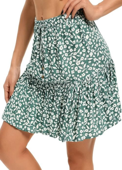 Women's Flared Short Skirt Floral/Solid Ruffle Mini Skater Skirt