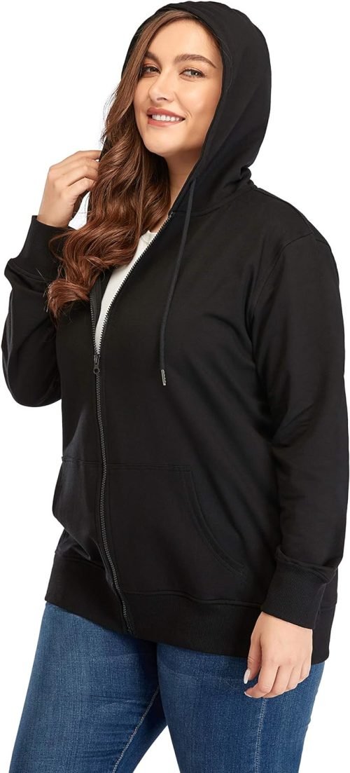 Women's Plus Size Full Zip-Up Hoodie Jacket Cotton Sweatshirt