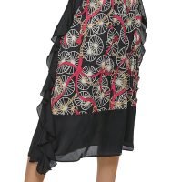 Women's Vintage Printed High Waist A-Line Pleated Patchwork Midi Skirts