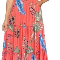 Womens High Waist A Line Ruffle Swing Long Maxi Skirt with Pockets