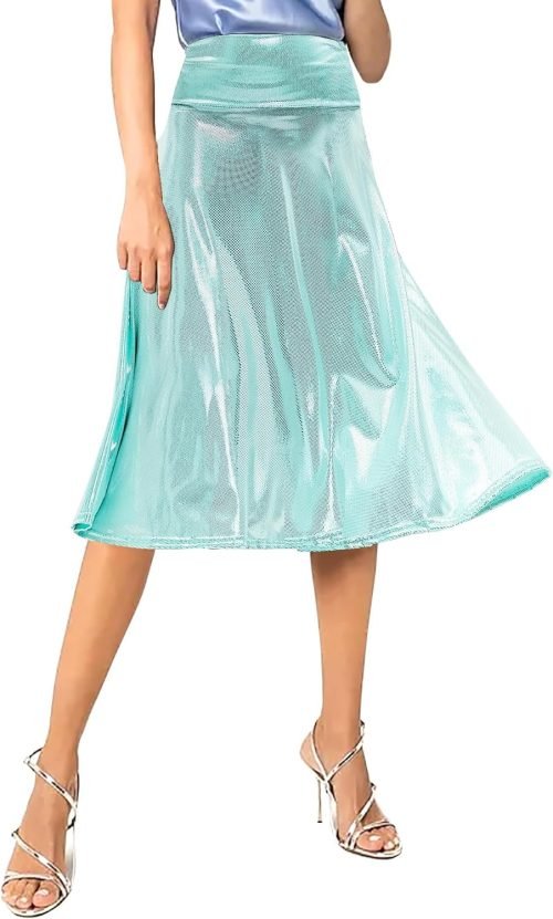Women's Casual Ruched Stretchy High Waist A-Line Skirt Pleated Flared Midi Skirt