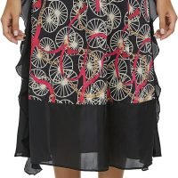 Women's Vintage Printed High Waist A-Line Pleated Patchwork Midi Skirts