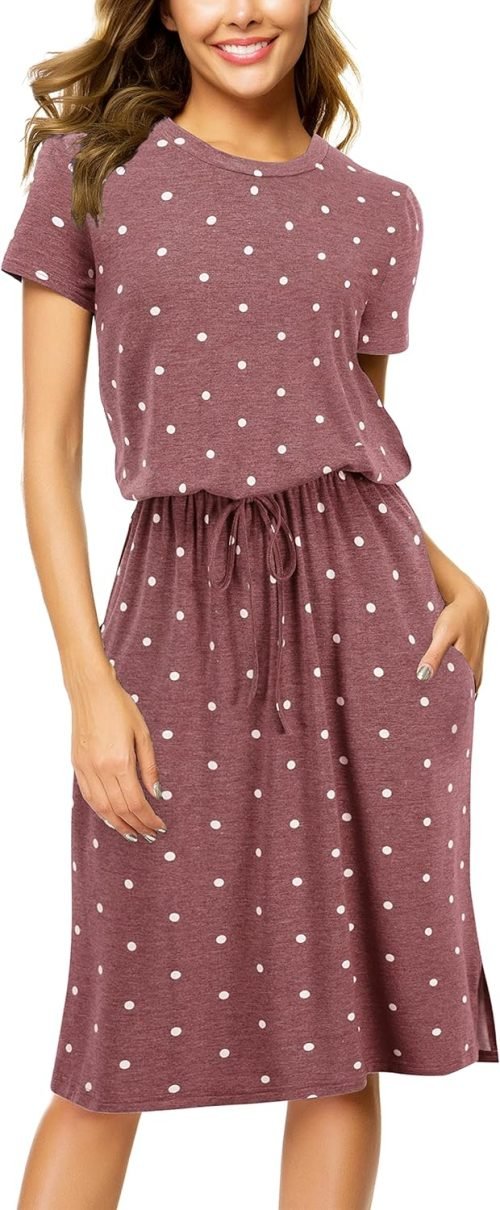 Womens Hide Belly Mid Length Work Casual Dress with Pockets