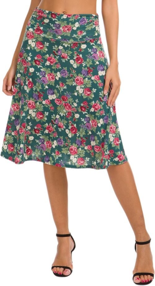 Women's Ruched Waist Stretchy Flared Yoga Skirt High Waist Midi Skirt for Women