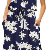 Womens Hide Belly Mid Length Work Casual Dress with Pockets