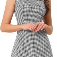 Women's Plaid Dress Sleeveless Fit and Flare Houndstooth Work Dresses