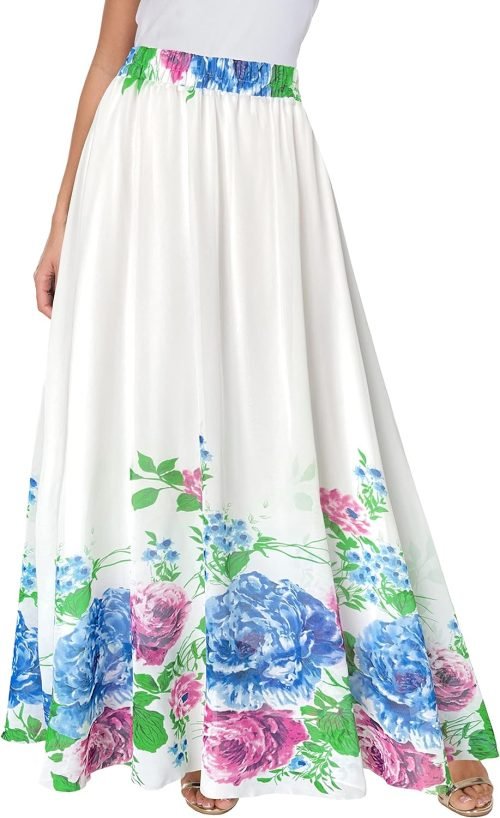 Women Floral Long Skirts Chiffon Summer Beach High Waisted Maxi Skirts