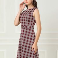 Women's Plaid Dress Sleeveless Fit and Flare Houndstooth Work Dresses