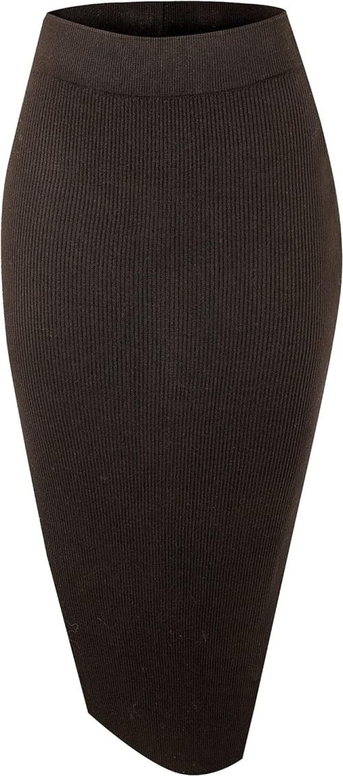 Women's Elastic Waist Knitted Split Tube Pencil Midi Skirt