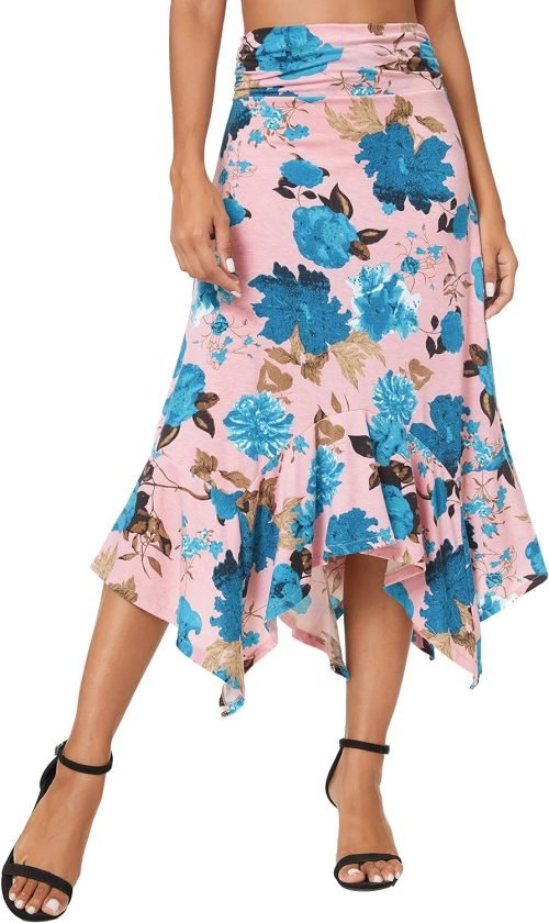 81jiVWVdYLL._AC_SL1500 Women's Flowy Stretchy Skirt Handkerchief Hemline Midi Skirt