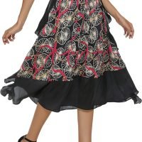 Women's Vintage Printed High Waist A-Line Pleated Patchwork Midi Skirts