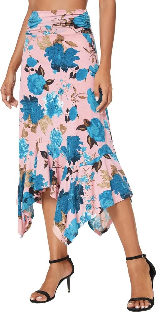 81mPxgVXjfL._AC_SL1500 Women's Flowy Stretchy Skirt Handkerchief Hemline Midi Skirt