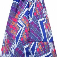 Womens African Print Skirt Boho Flare Pleated Midi Skirt with Pockets