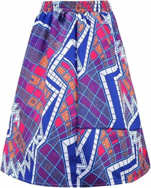 Womens African Print Skirt Boho Flare Pleated Midi Skirt with Pockets