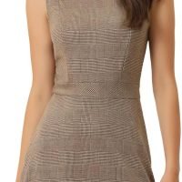 Women's Plaid Dress Sleeveless Fit and Flare Houndstooth Work Dresses