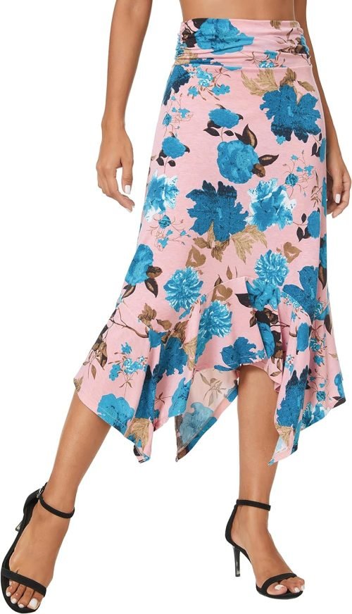 81qdgiteNPL._AC_SL1500 Women's Flowy Stretchy Skirt Handkerchief Hemline Midi Skirt