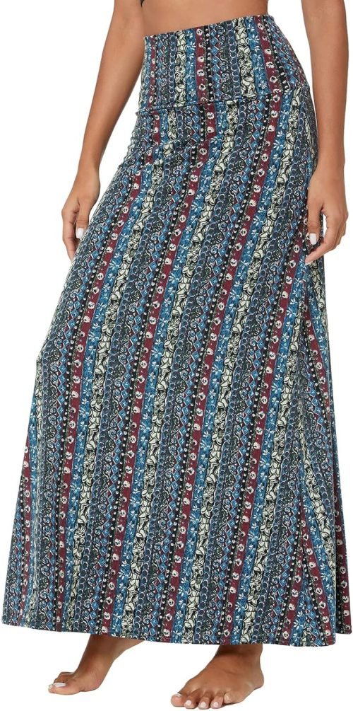 Women's Stylish Spandex Comfy Fold-Over Flare Long Maxi Skirt, 17, X-Large