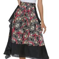 Women's Vintage Printed High Waist A-Line Pleated Patchwork Midi Skirts
