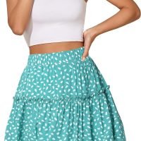 Women's Summer High Waist Floral Layered Ruffle Pleated Beach Mini Skirt