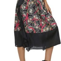 Women's Vintage Printed High Waist A-Line Pleated Patchwork Midi Skirts