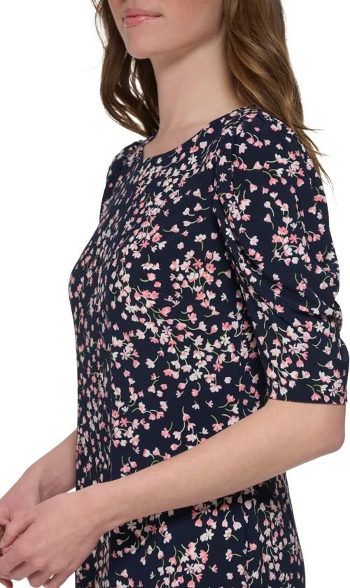 Women's Floral Jersey Short Puff Sleeve Dress