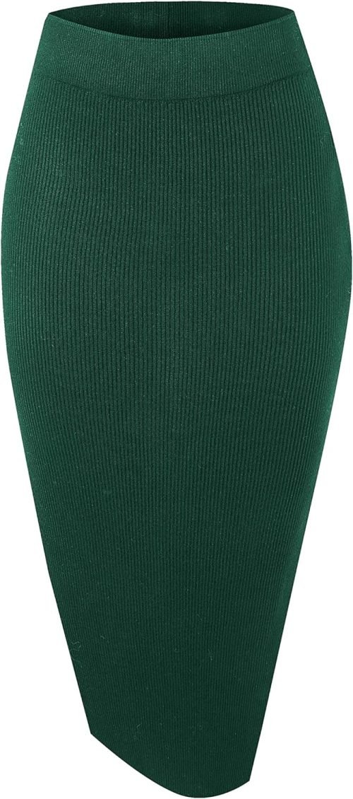 Women's Elastic Waist Knitted Split Tube Pencil Midi Skirt