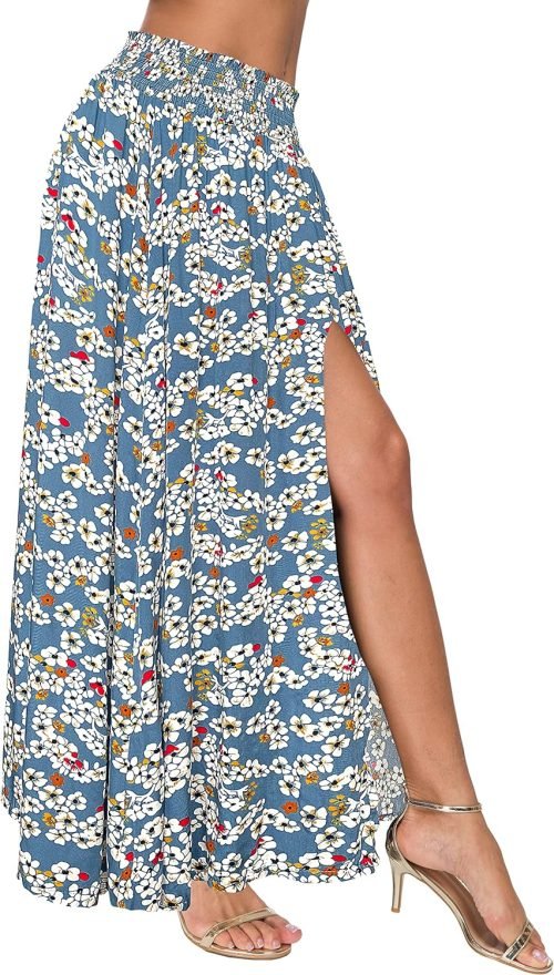 911Ap2GZkpL._AC_SL1500 Women's Print Long Skirts High Waist Split A Line Full Length Maxi Skirt