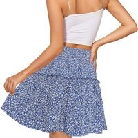 91A5bfYmGJL._AC_SL1500 Women's Summer High Waist Floral Layered Ruffle Pleated Beach Mini Skirt, Navy Blue, XX-Large