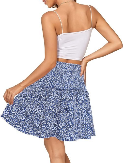 91A5bfYmGJL._AC_SL1500 Women's Summer High Waist Floral Layered Ruffle Pleated Beach Mini Skirt, Navy Blue, XX-Large