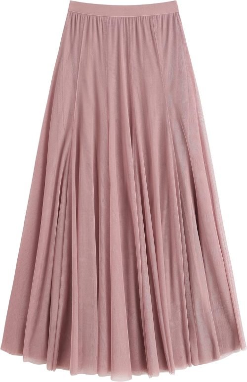 Women's Tulle Skirt Elastic High Waist Layered Pleated Mesh Flowy A-line Midi Skirt
