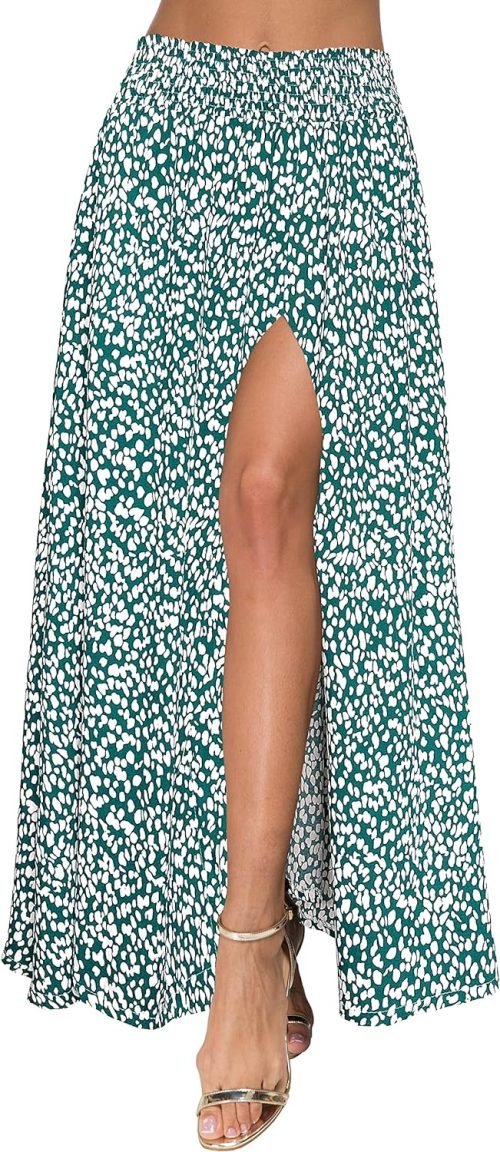91JH6F2hSaL._AC_SL1500 Women's Print Long Skirts High Waist Split A Line Full Length Maxi Skirt