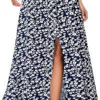 91JM3OvpOML._AC_SL1500 Women's Print Long Skirts High Waist Split A Line Full Length Maxi Skirt