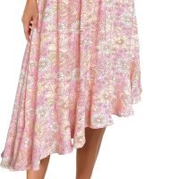 Women's Boho Floral High Waisted High Low Asymmetric Hem Midi Skirt