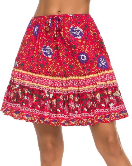 Women's Flared Short Skirt Floral/Solid Ruffle Mini Skater Skirt