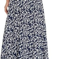 Women's Print Long Skirts High Waist Split A Line Full Length Maxi Skirt